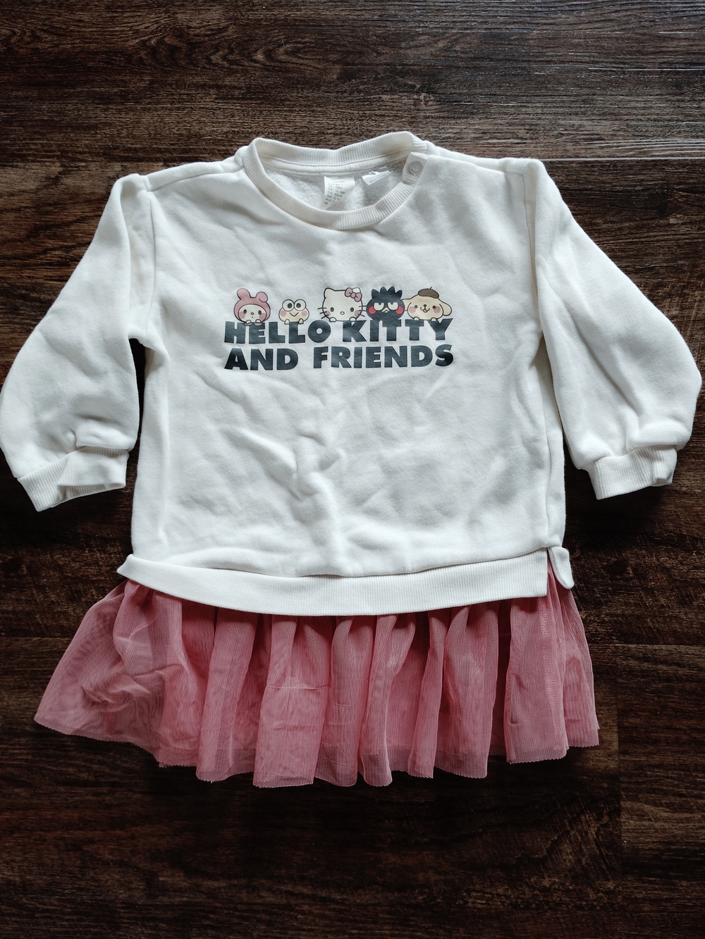 H&M White Hello Kitty Sweatshirt Dress with Pink Tulle Skirt